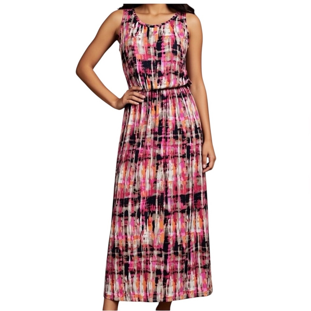 Fever Women’s Abstract Print Maxi Dress Size Small Vibrant Pink Multicolor